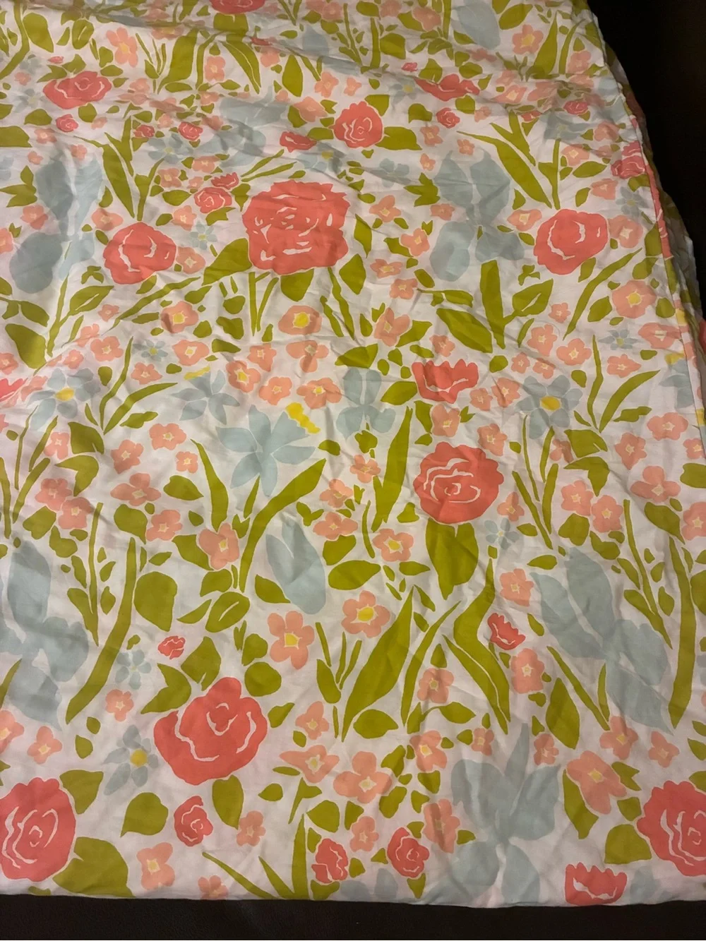 Floral Duvet Cover Size Queen in Coral, Green Floral Multicolor